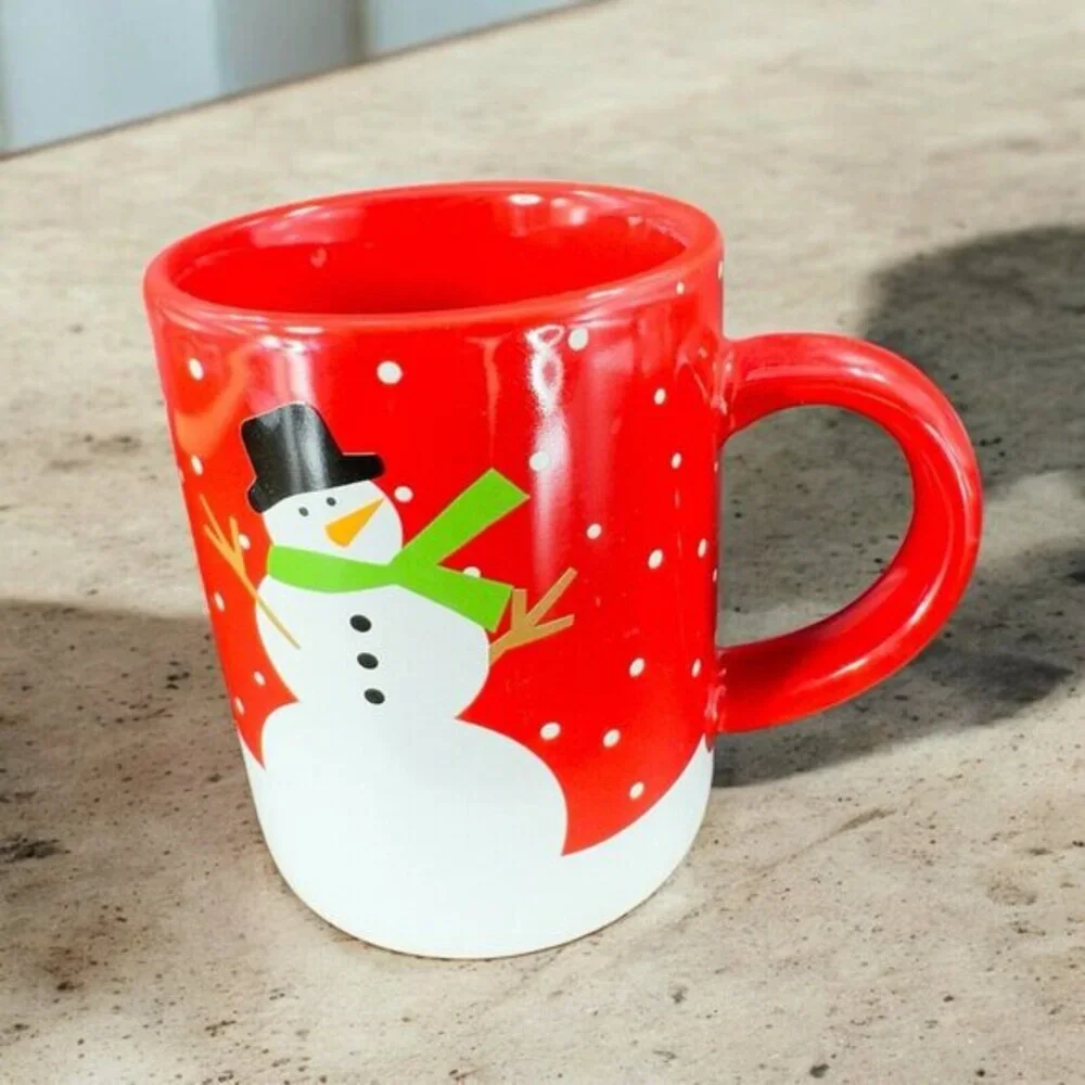 2015 Crate & Barrel Happy Snowman Mug Cup Red White by Joan Anderson Ceramic Set